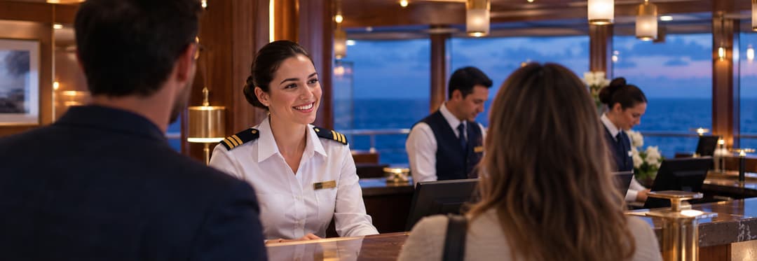 Hotel crew serving guests on board a cruise ship