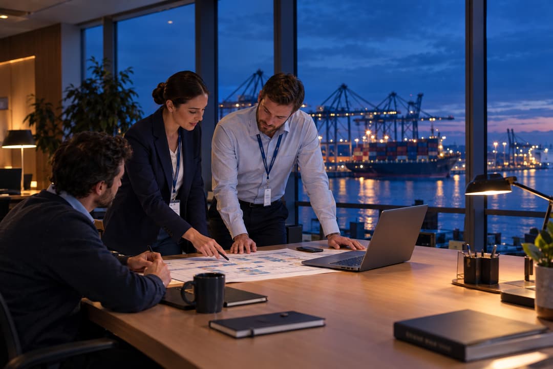 A crewing team at work in a shipping company office